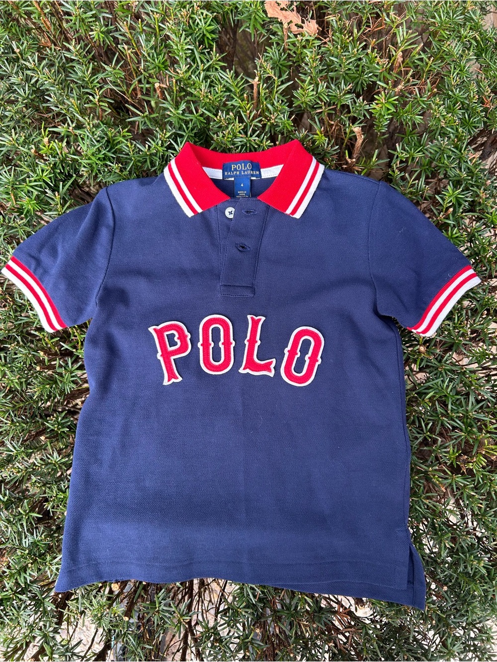 Boys Polo by Ralph Lauren Baseball Logo Cotton Mesh Polo Shirt Kids size 4